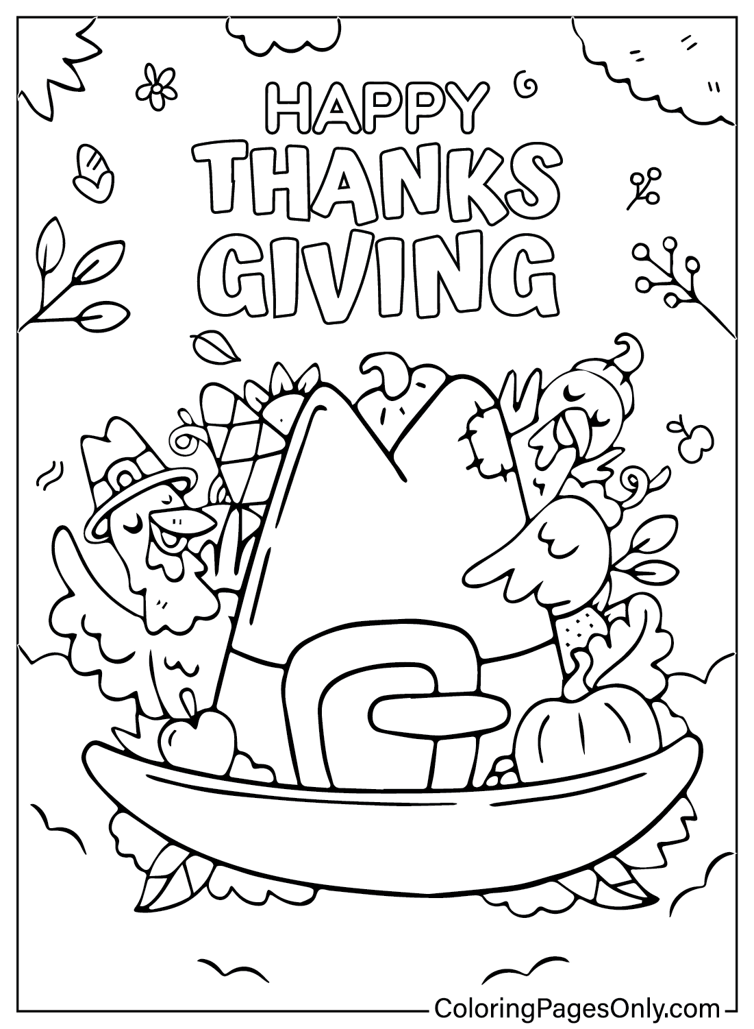 Thanksgiving Cartoon To Color Free Printable Coloring Pages