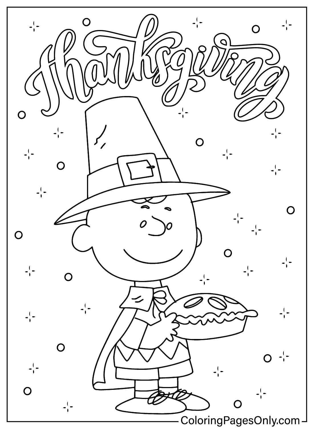 Página para colorir de Charlie Brown do Dia de Ação de Graças do desenho animado de Ação de Graças