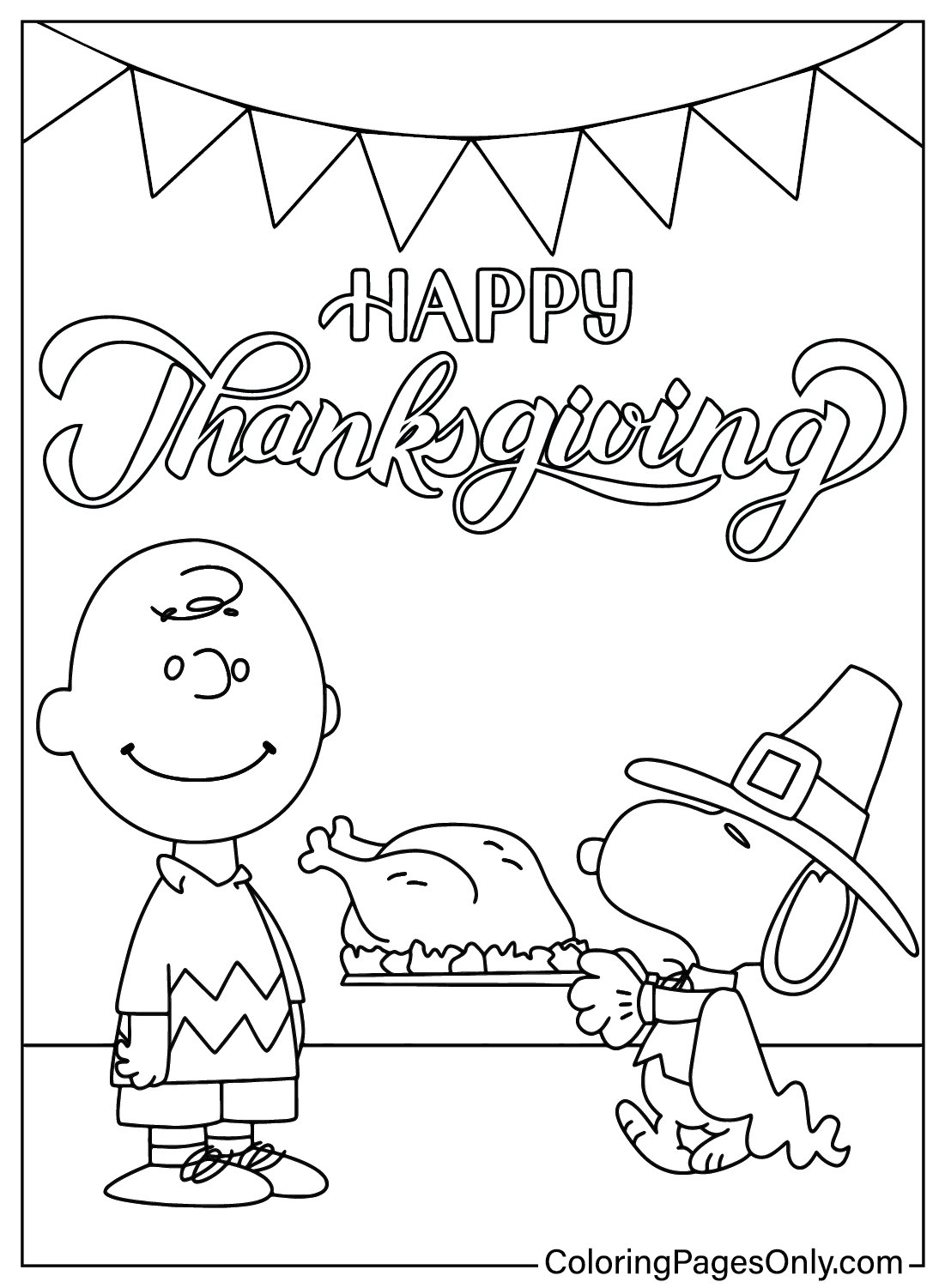 Thanksgiving Charlie Brown and Snoopy Coloring Page from I Am Thankful For