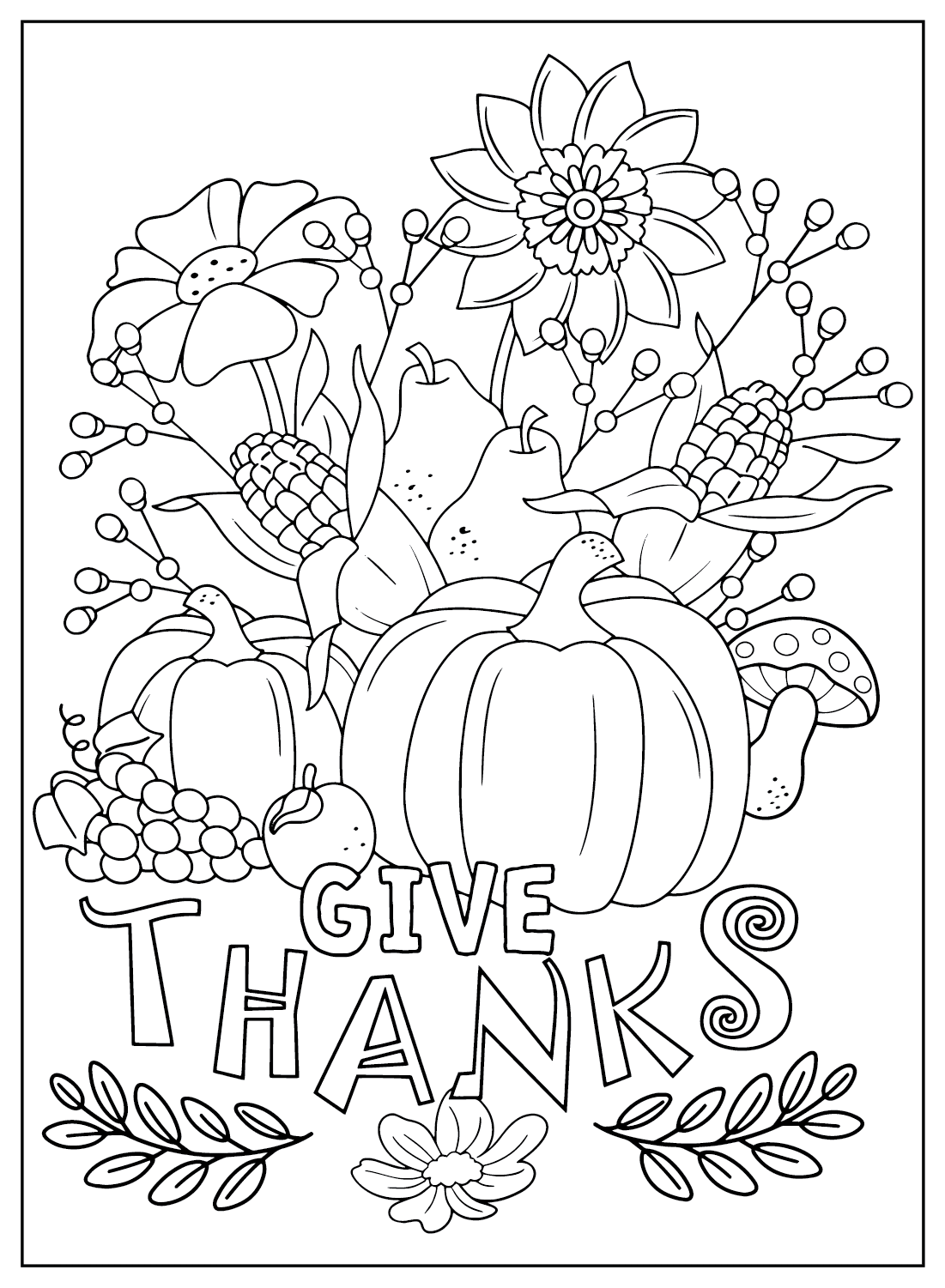 Página colorida de Ação de Graças do Dia de Ação de Graças