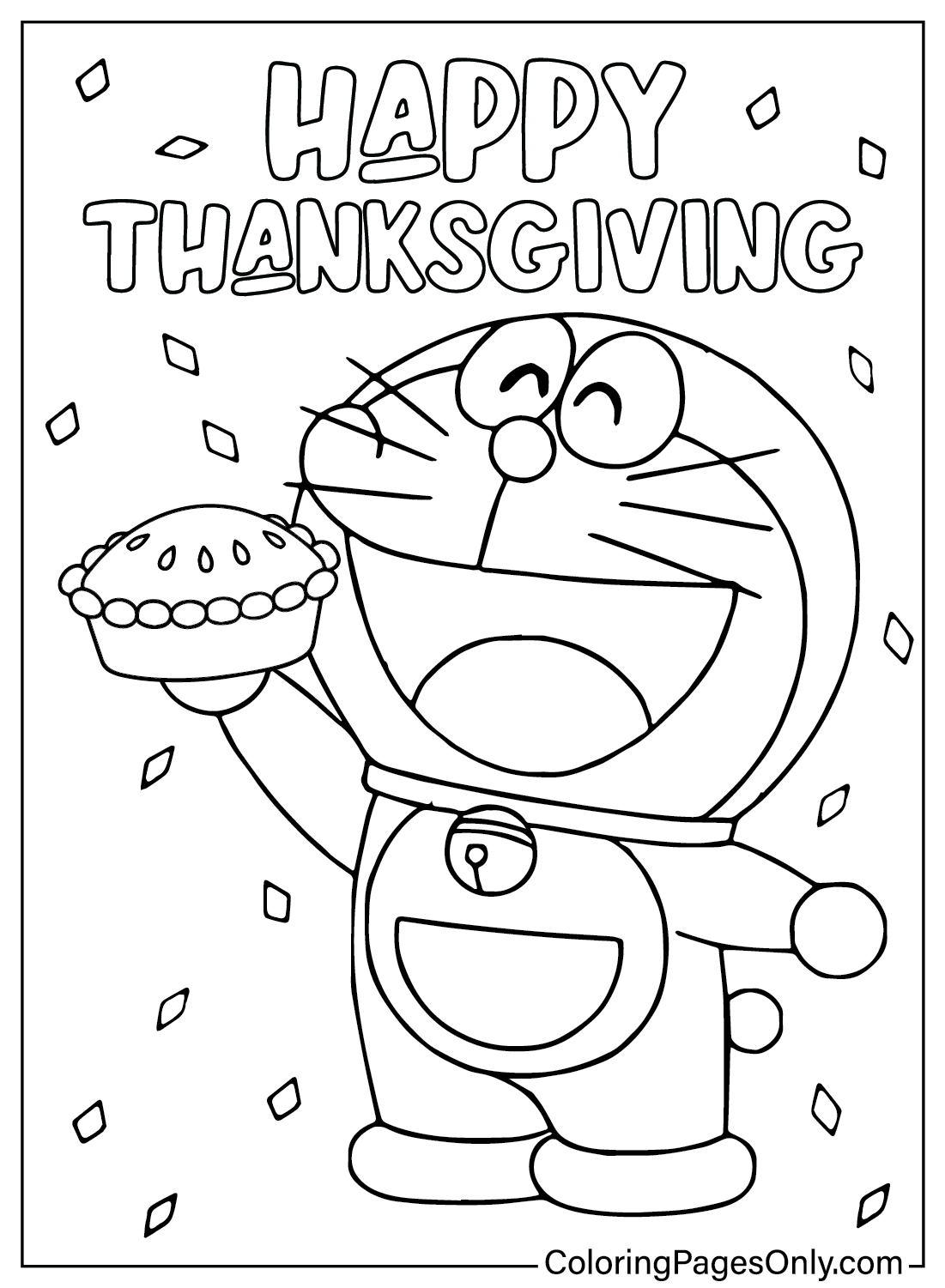 Página para colorir de Doreamon de Ação de Graças do desenho animado de Ação de Graças