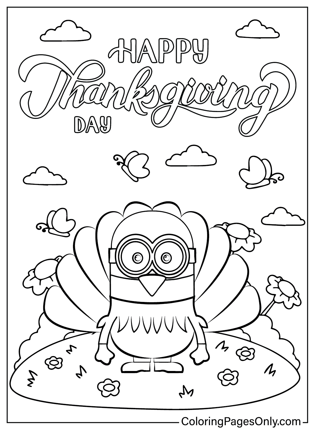 Página para colorear de Minion de Acción de Gracias de dibujos animados de Acción de Gracias