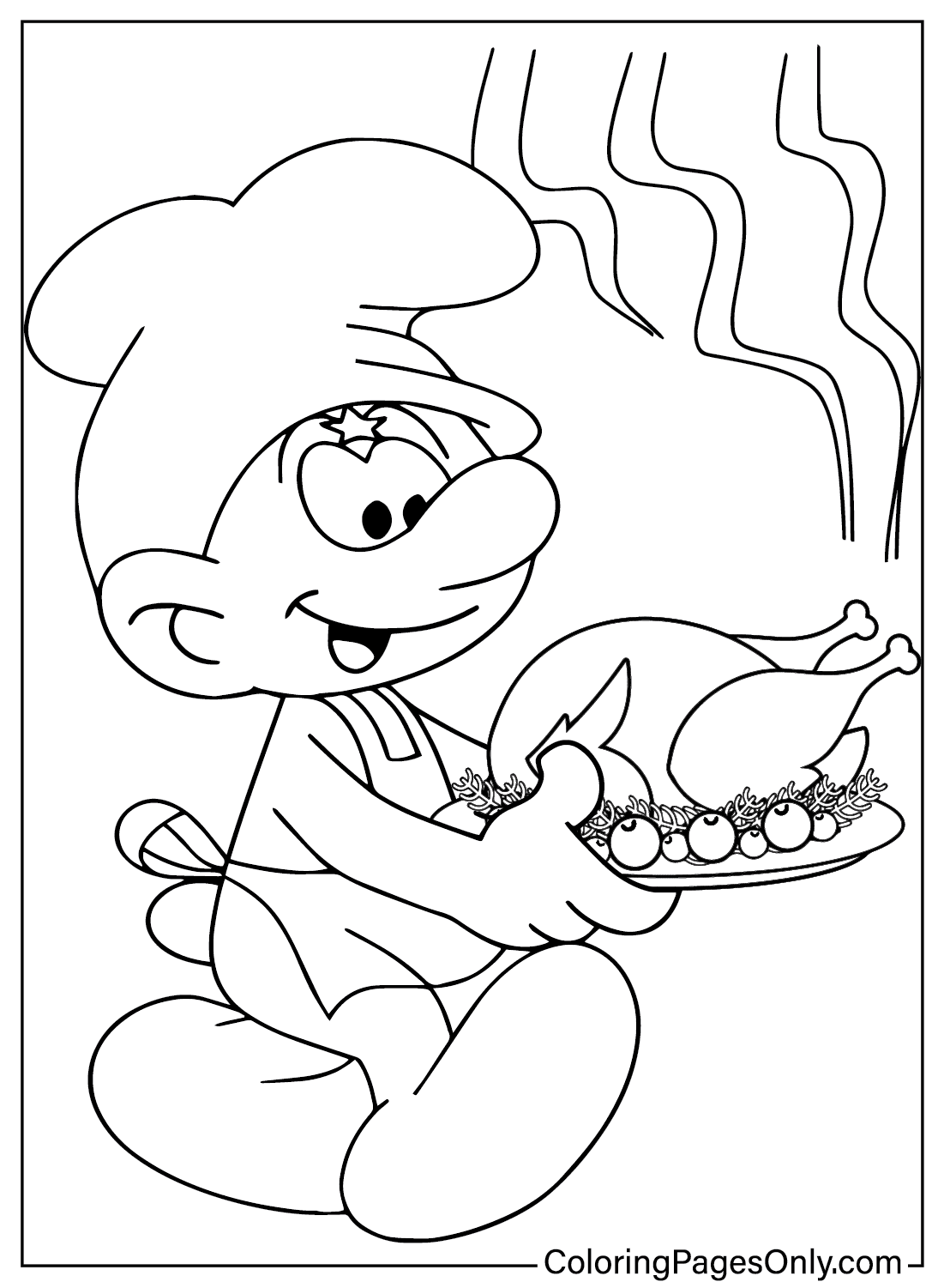 Página para colorir dos Smurfs de Ação de Graças do desenho animado de Ação de Graças
