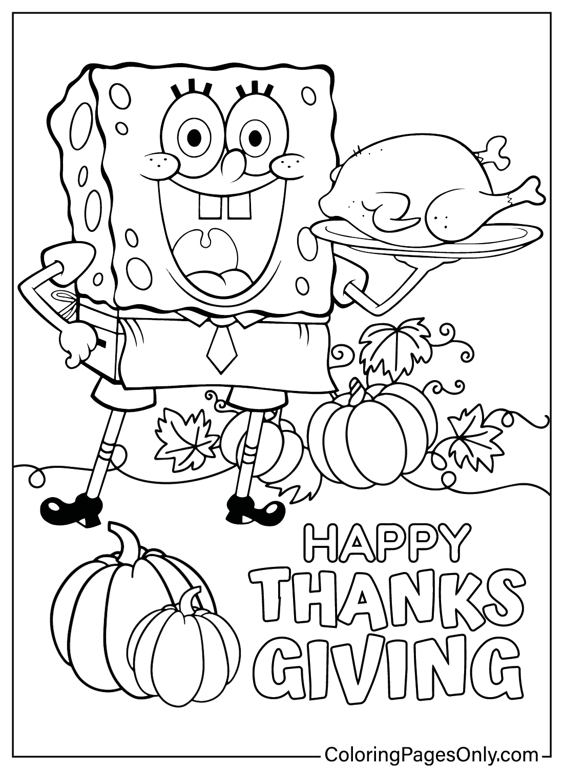 صفحة تلوين سبونج بوب لعيد الشكر من كارتون عيد الشكر