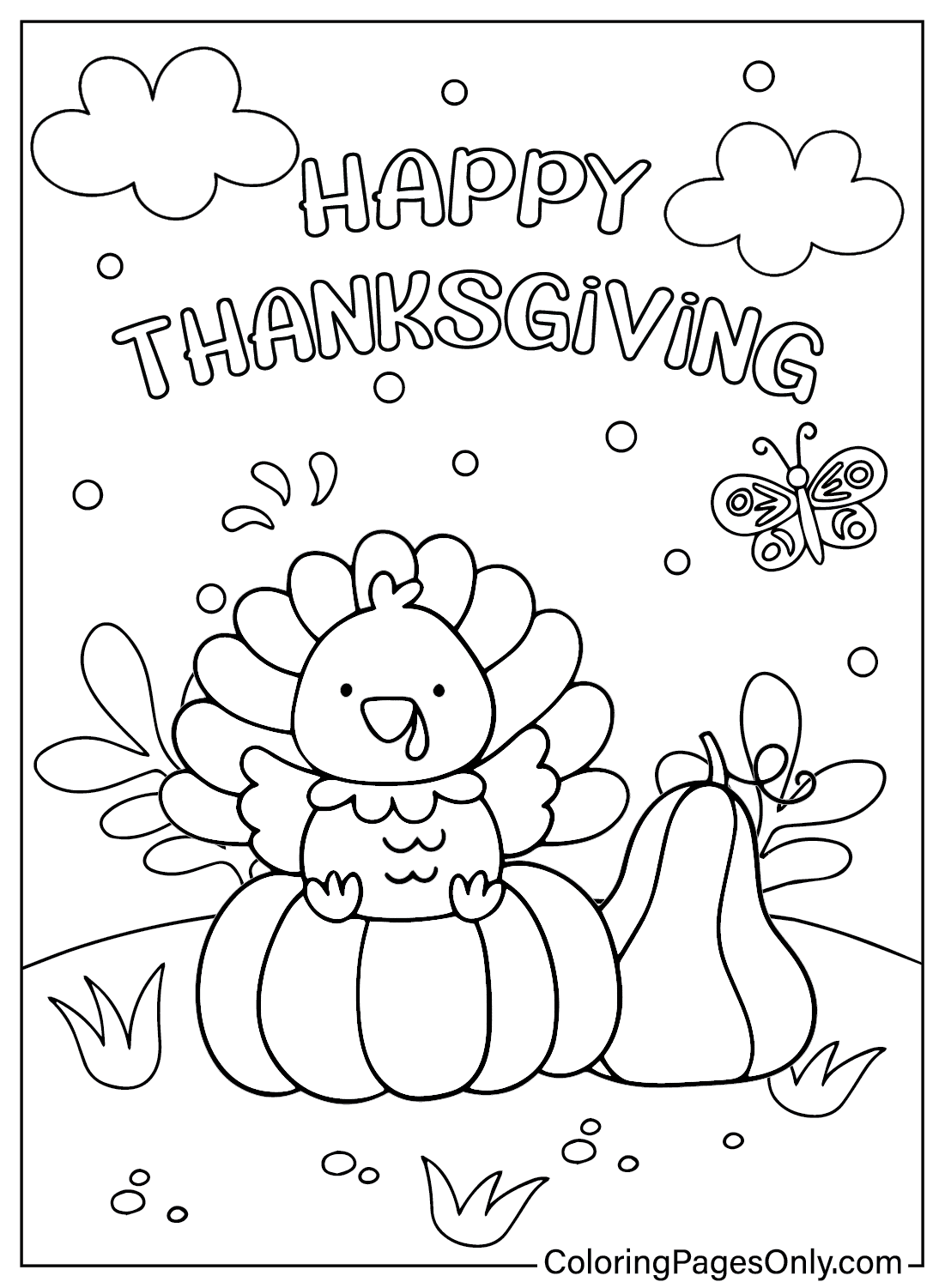 Цветная страница индейки на День Благодарения