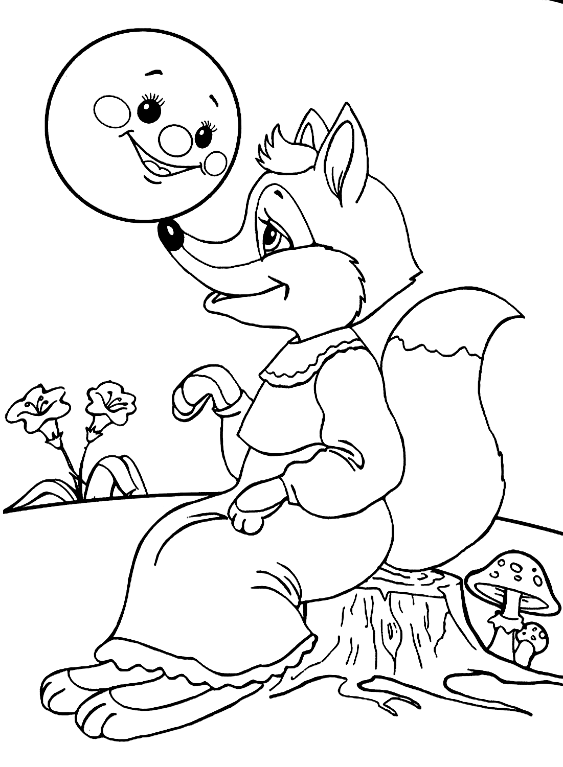 Der Fuchs sitzt auf einem Holzbild von Fox