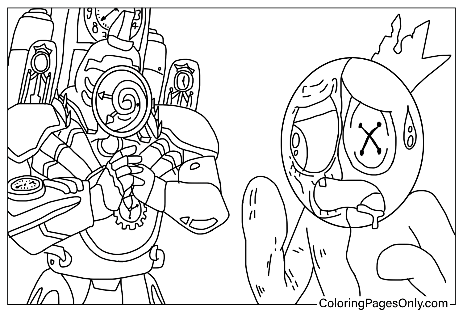 Titan ClockMan and Blue Coloring Pages from Titan Clock Man
