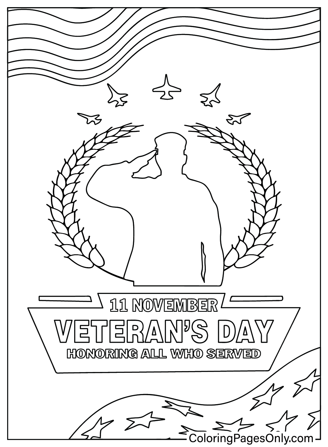 Folha para colorir do Dia dos Veteranos do Dia dos Veteranos