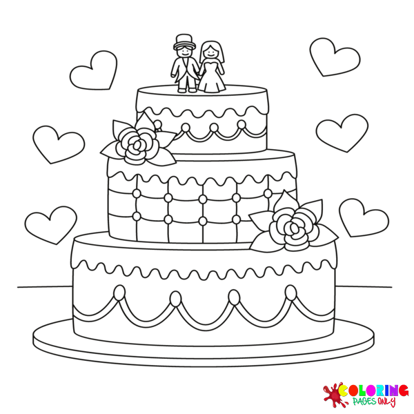 Páginas para colorir de bolo de casamento