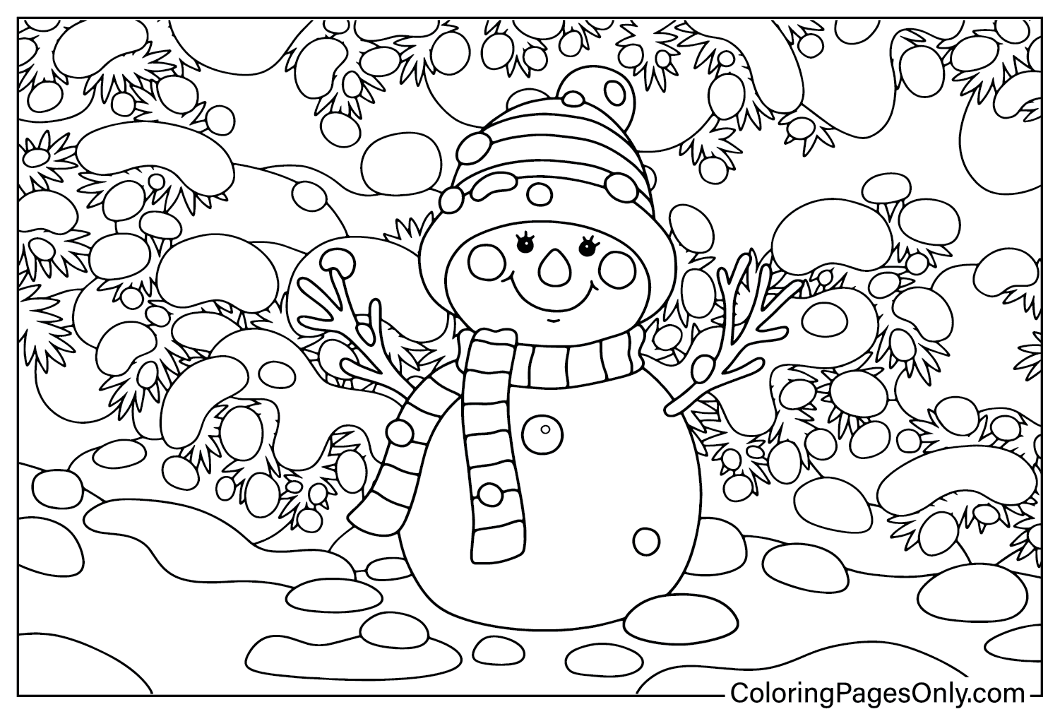 Página para colorir de boneco de neve de inverno
