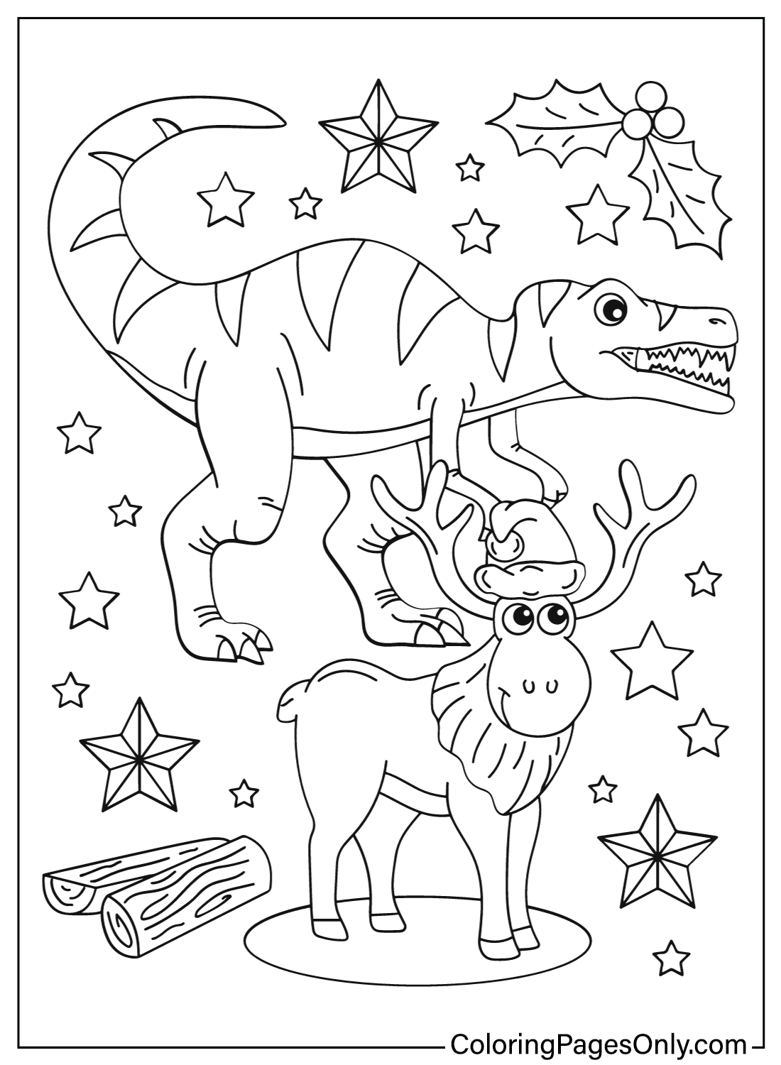 Xmas Dinosaur Coloring Pages