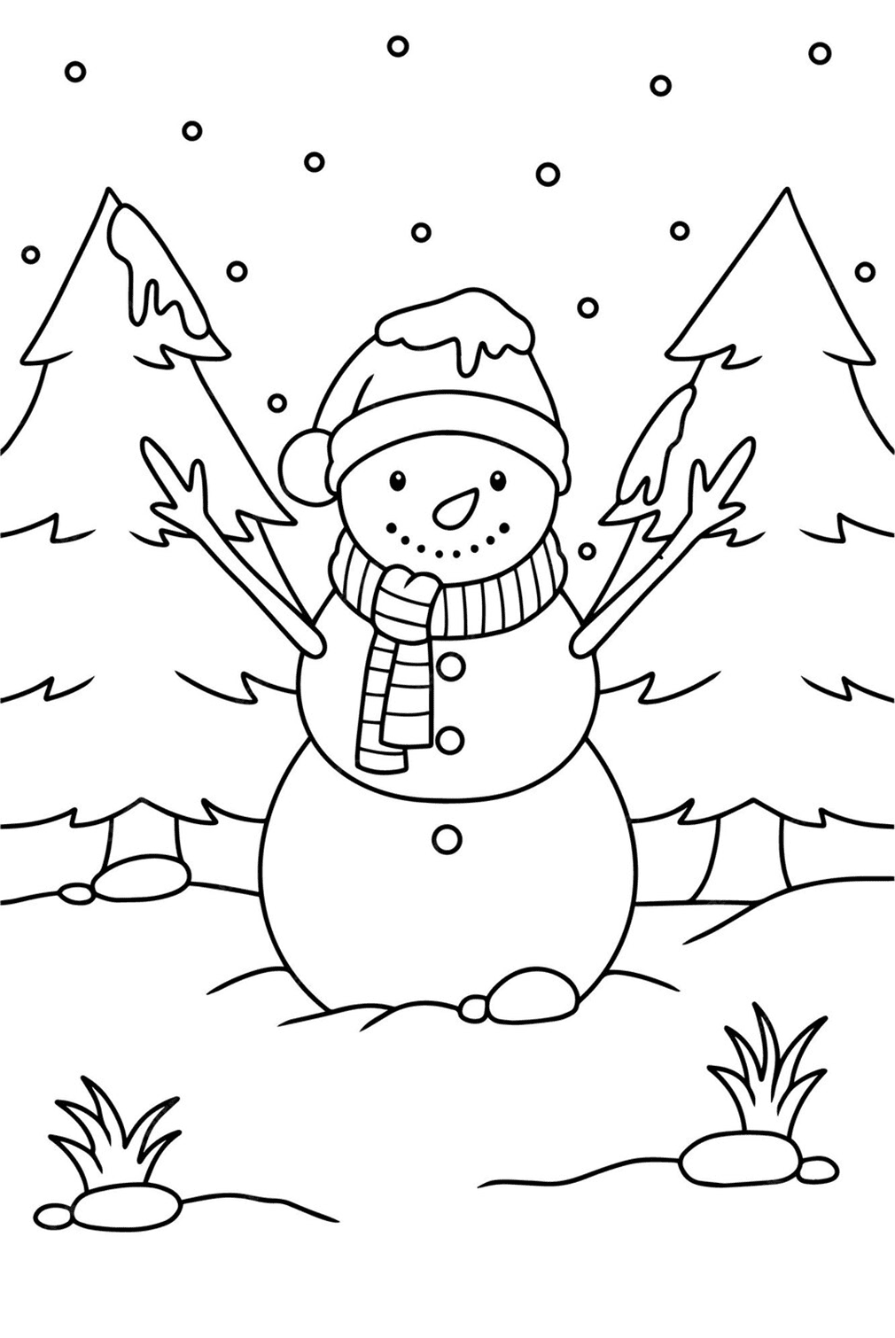 Leuke sneeuwpop kleurplaat van Sneeuwman