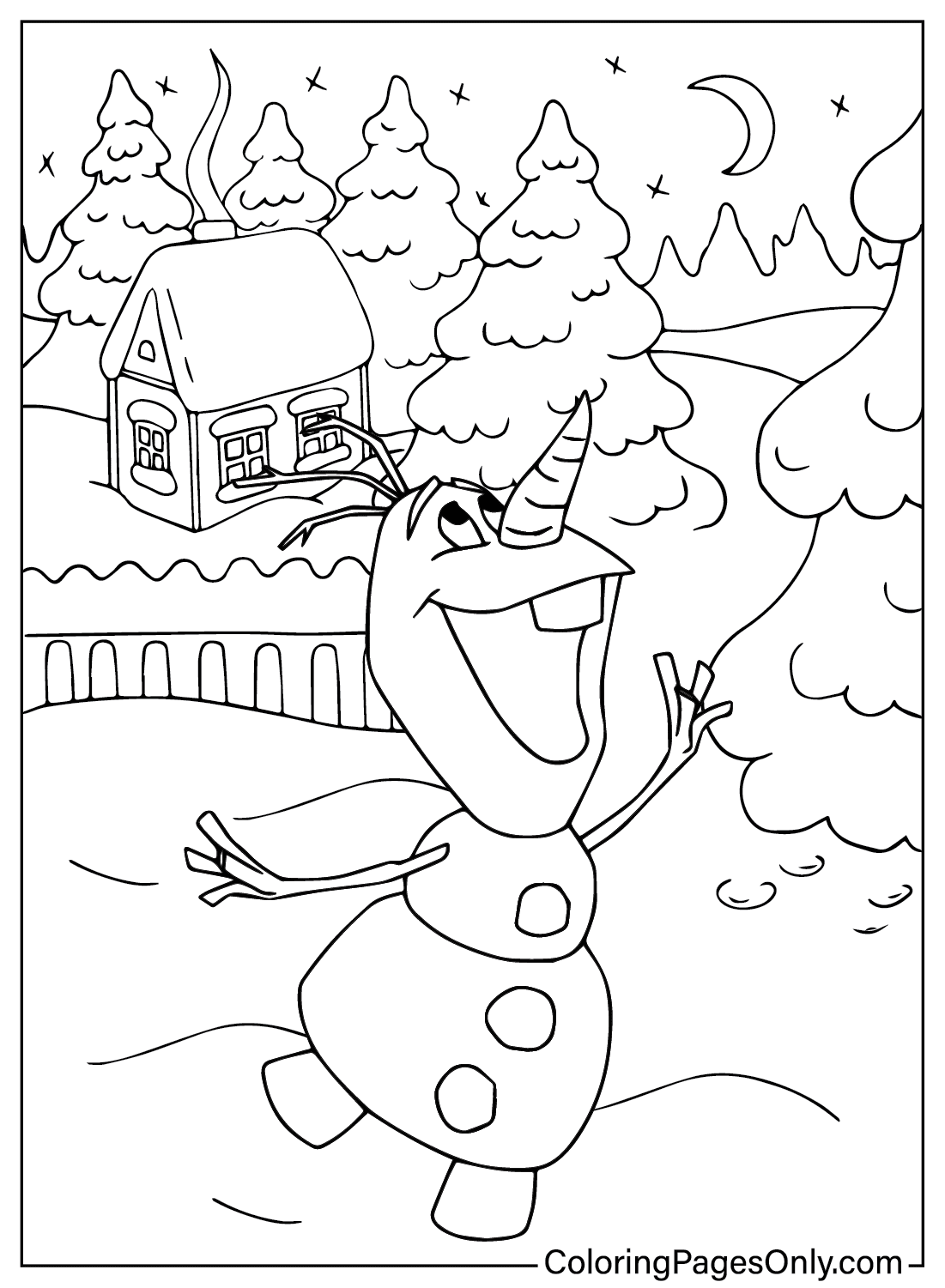 Página para colorir de boneco de neve engraçado
