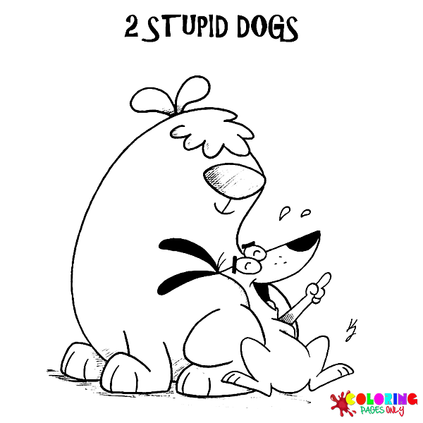2 desenhos de cachorros estúpidos para colorir