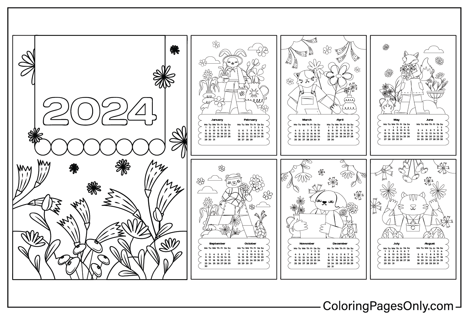 Calendar 2024 Color Page Free Printable Coloring Pages