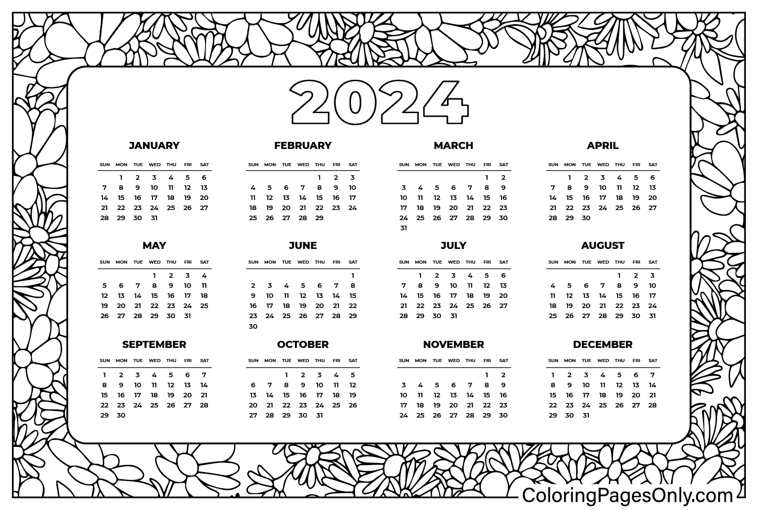 Calendar 2024 Coloring Page Free Free Printable Coloring Pages