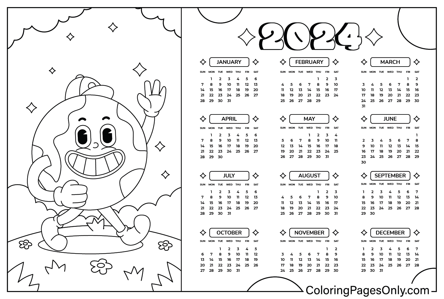 Calendar 2024 Coloring Page for Adults Free Printable Coloring Pages