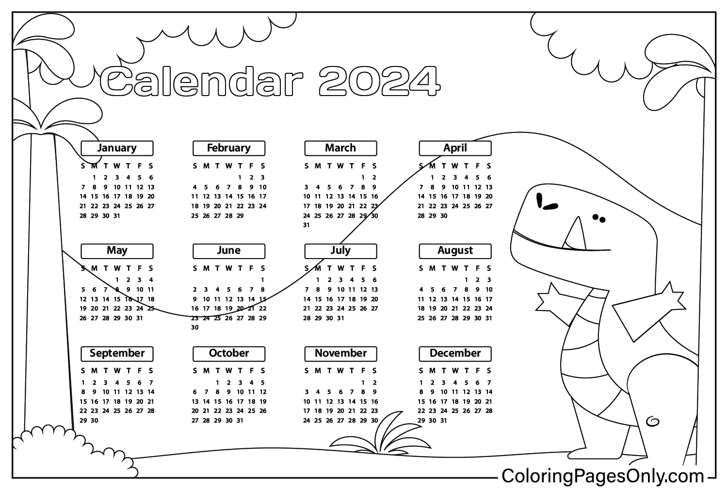 Calendar 2024 Coloring Pages to for Kids Free Printable Coloring Pages