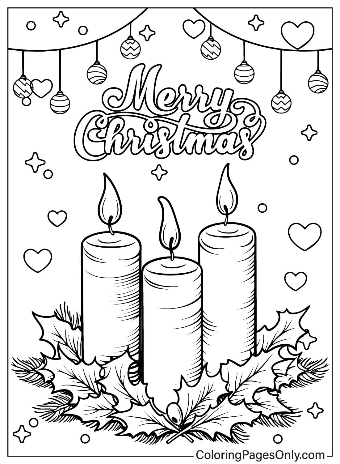 Página para colorir de velas de Natal para impressão gratuita em velas de Natal