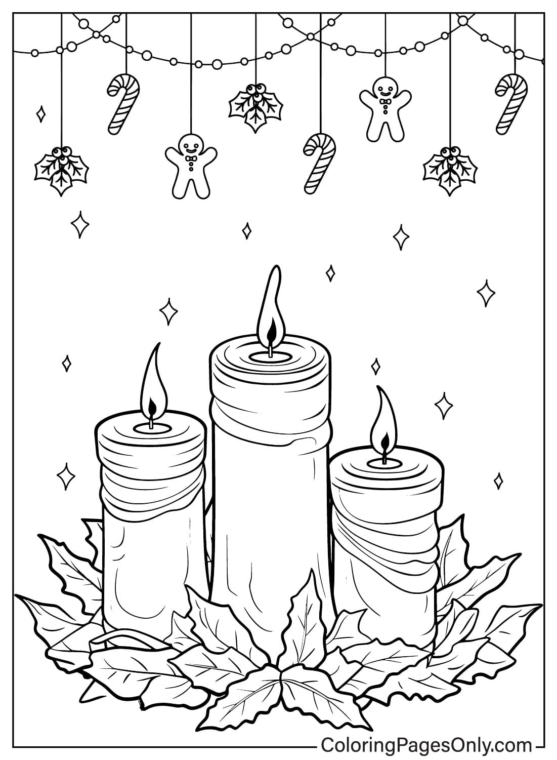 Página para colorir de velas de Natal de Velas de Natal