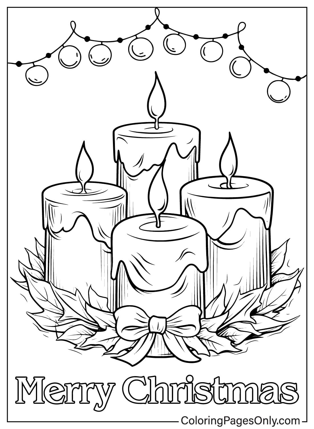 Página para colorir grátis de velas de Natal em velas de Natal