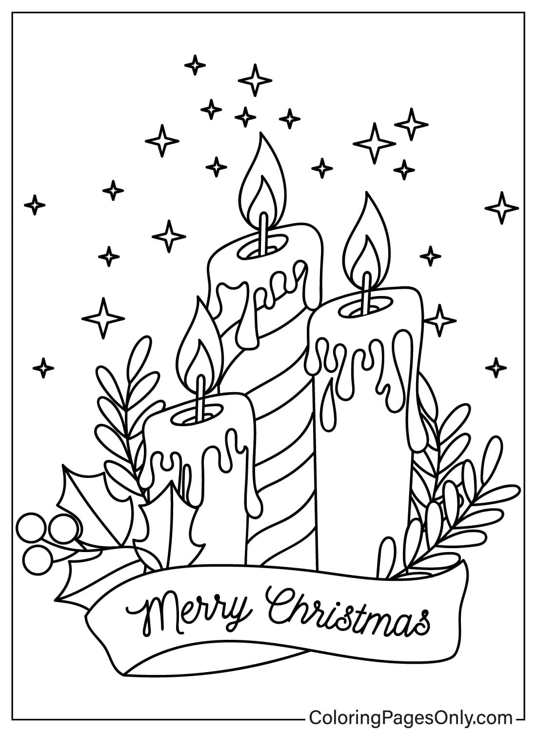 Página para colorir para impressão gratuita de velas de Natal de velas de Natal