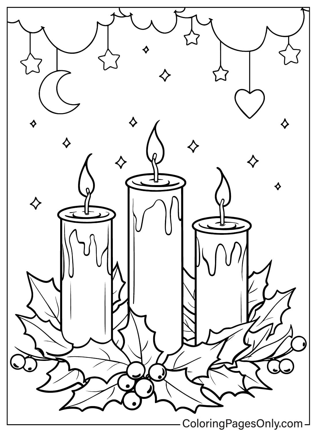 Página para colorir de velas de Natal para impressão de velas de Natal