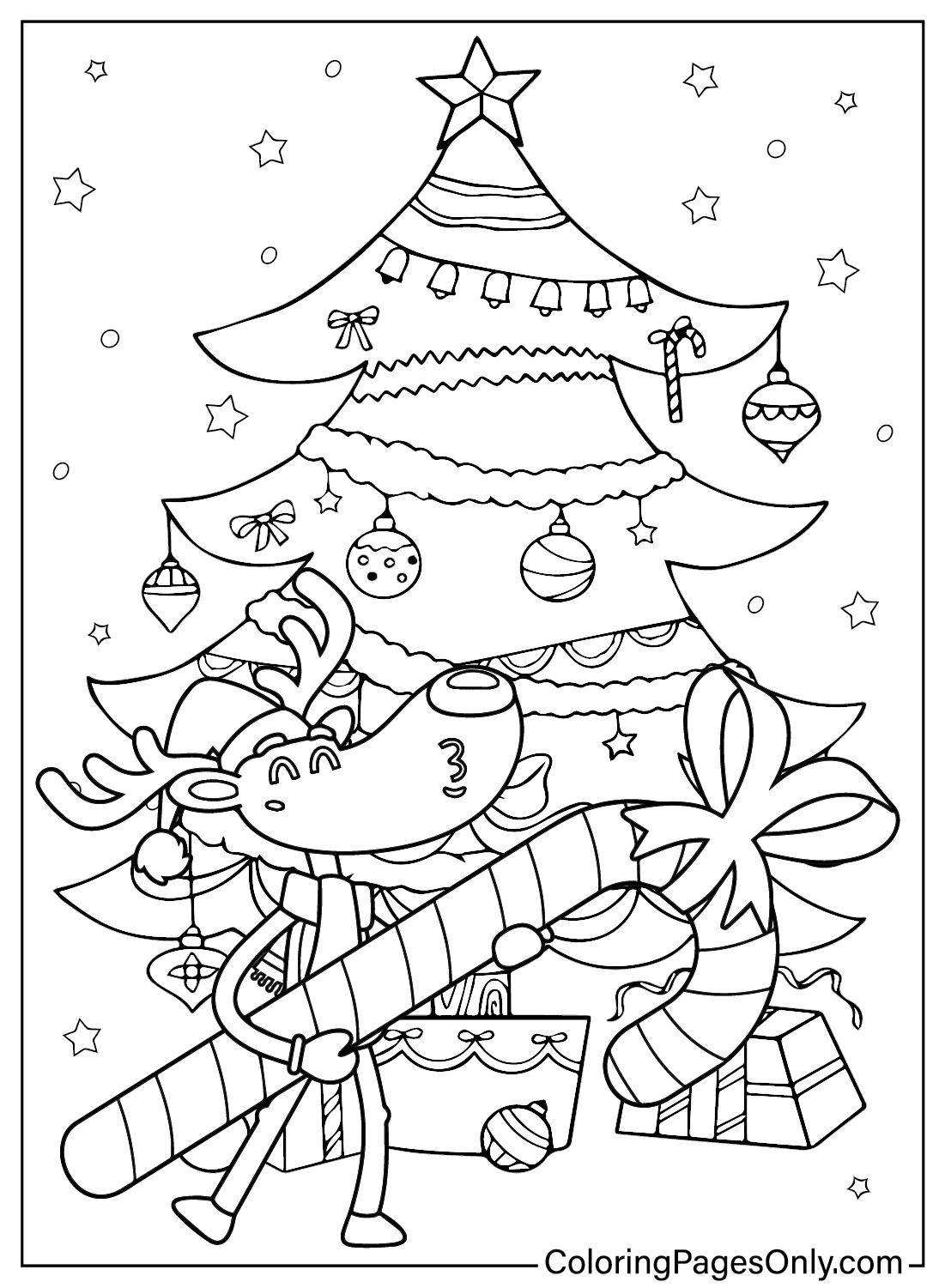 Página para colorear de bastón de caramelo de Navidad gratis de bastón de caramelo de Navidad