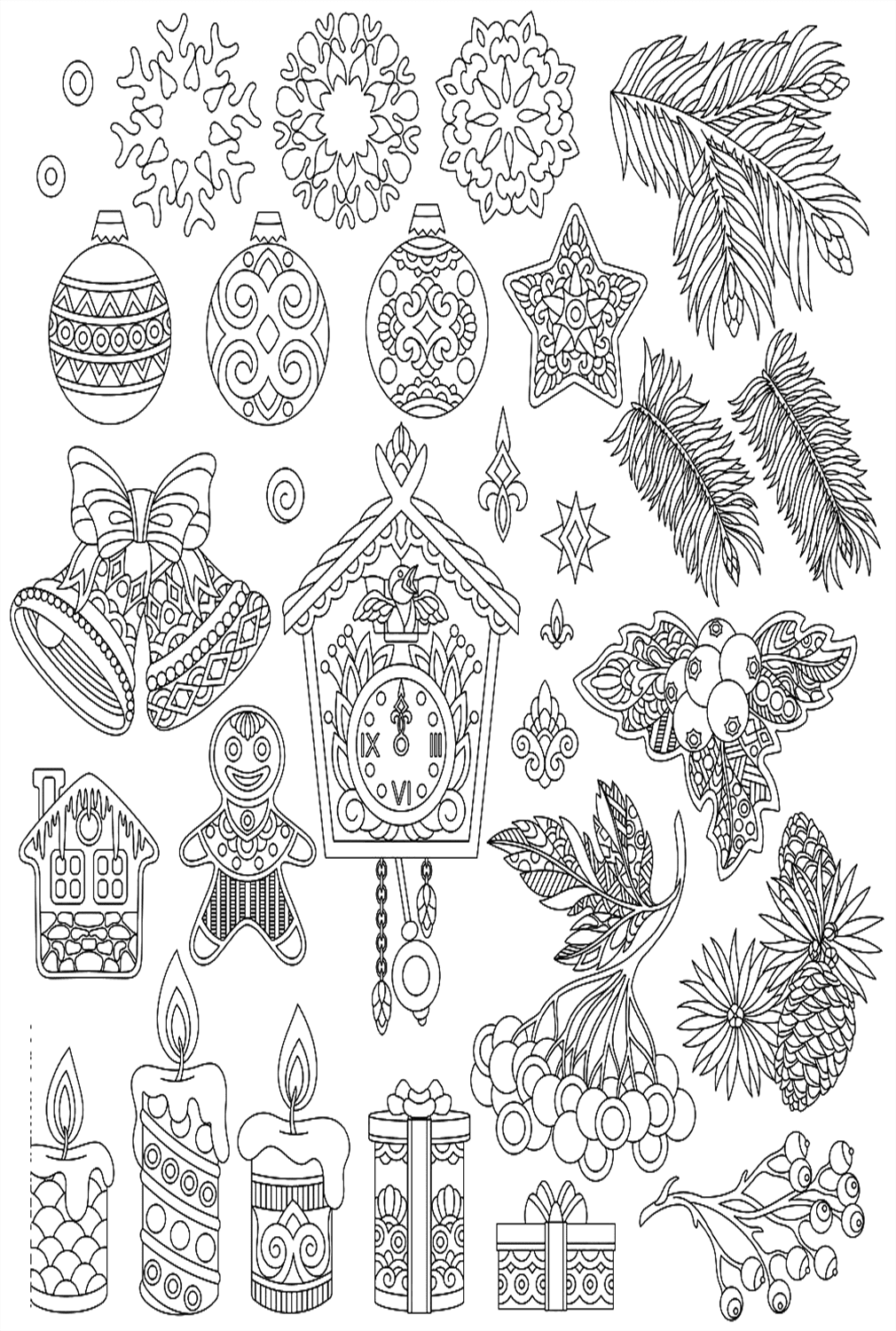 Christmas Holly And Ornaments coloring pages from Christmas Holly