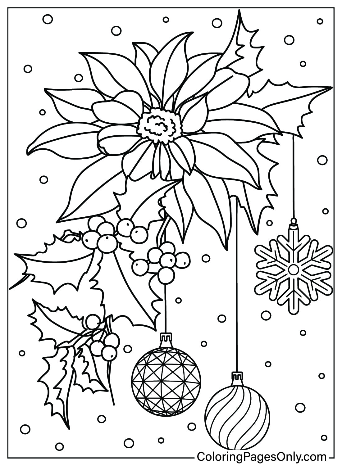 Página para colorir de azevinho de Natal para impressão em azevinho de Natal