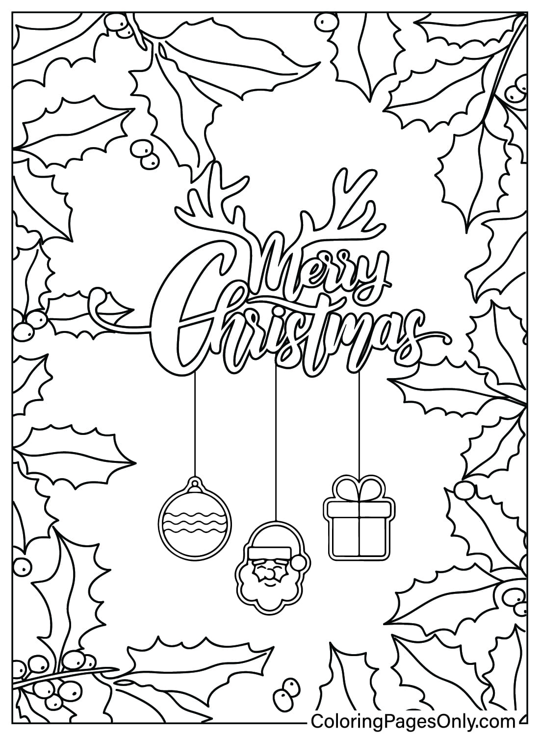 Página para colorir de azevinho de Natal para impressão de azevinho de Natal