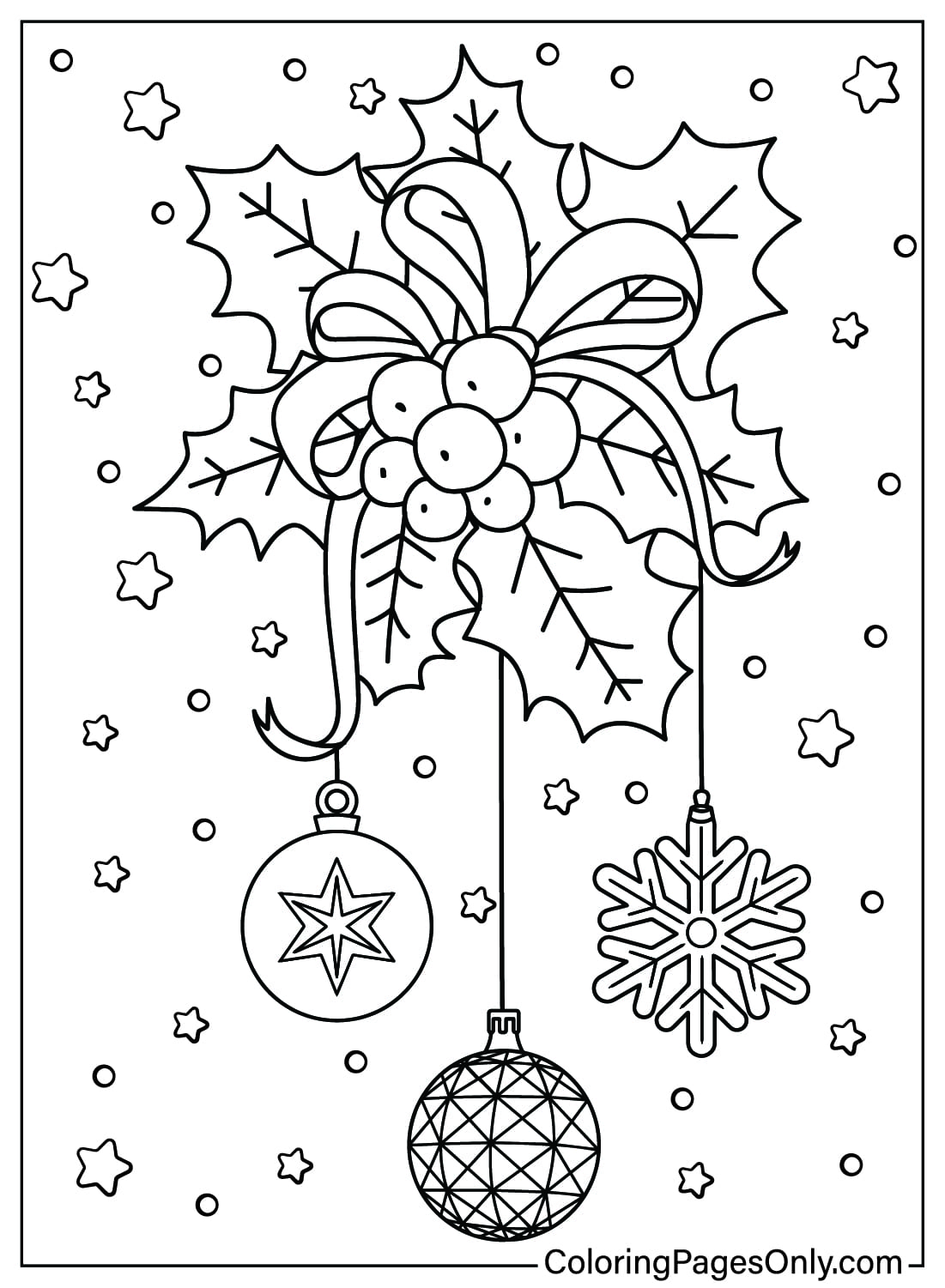 Kersthulst kleurplaat voor kinderen van Christmas Holly