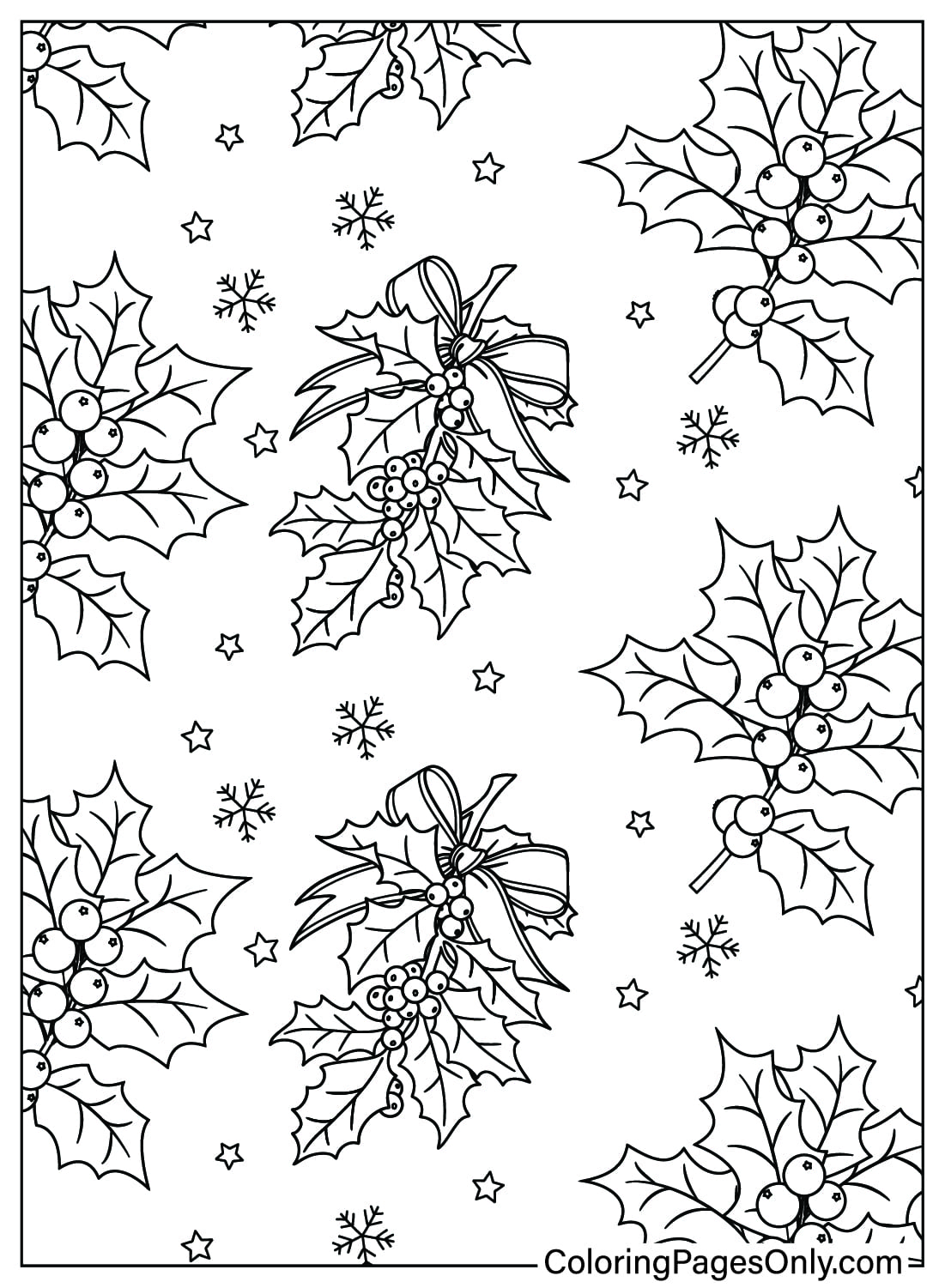 Página para colorear de patrón de acebo navideño de Patrón de Navidad