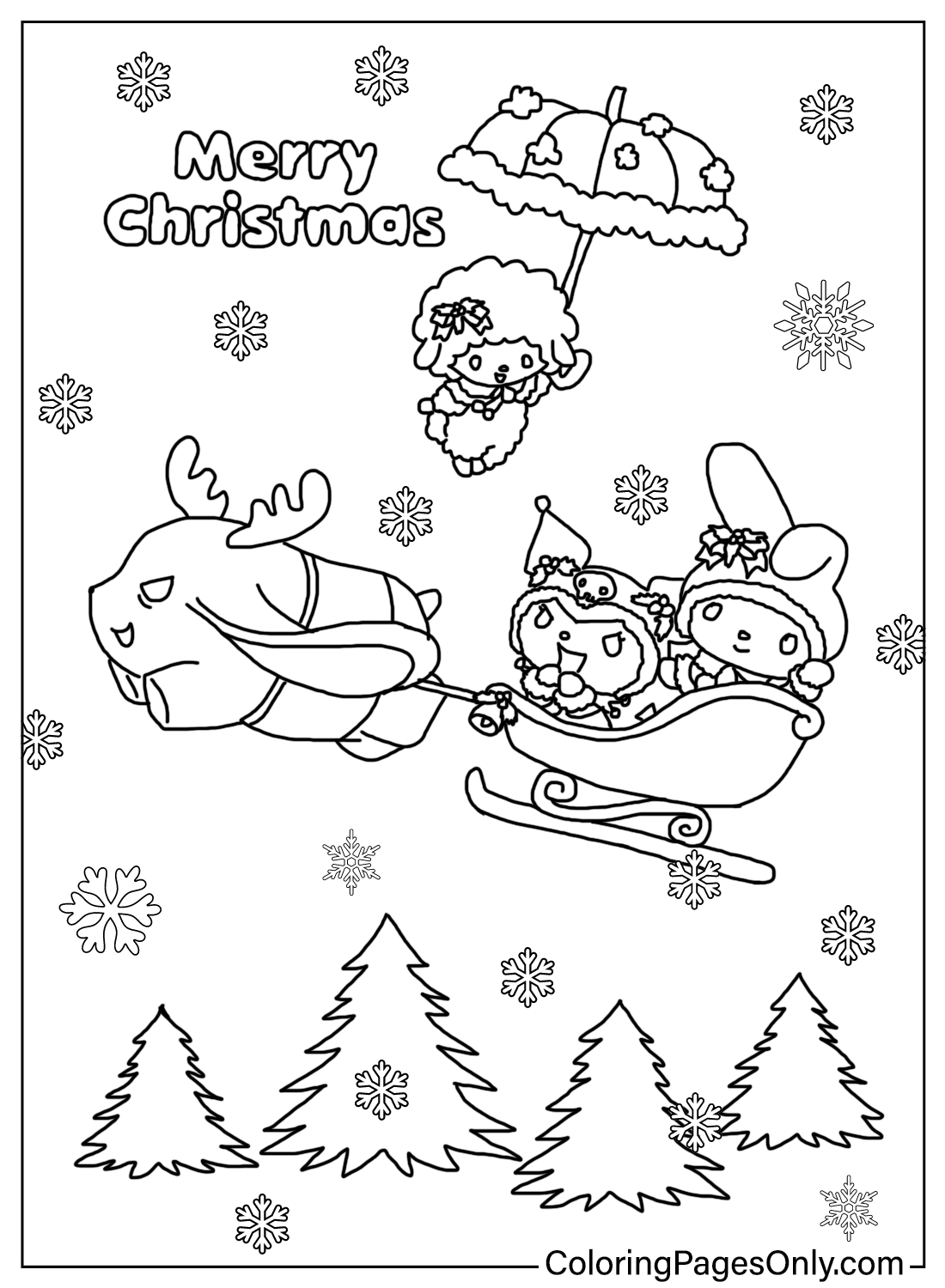 Página para colorear de Navidad Kuromi con melodía de Kuromi