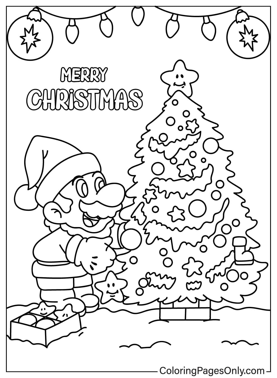 Página para colorear de Mario de Navidad de Mario