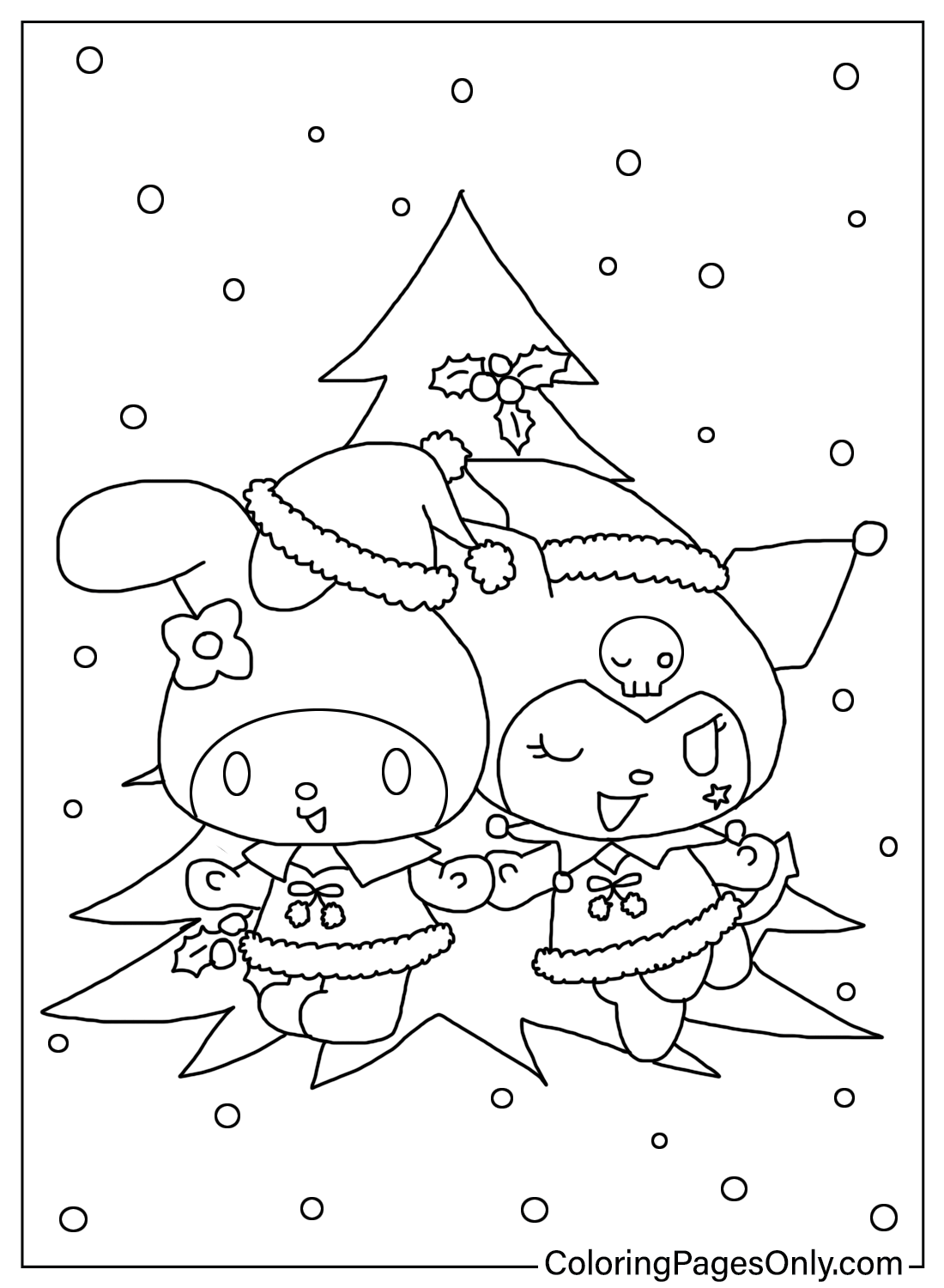 Kerstmelodie met Kuromi kleurplaat