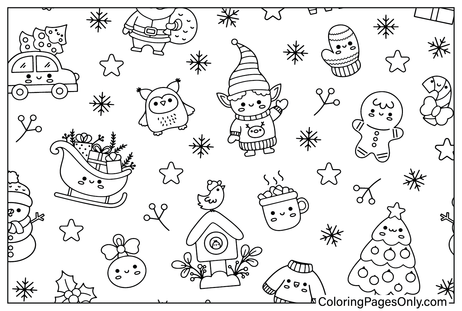 Página para colorir de padrão de Natal do papel de parede de Natal