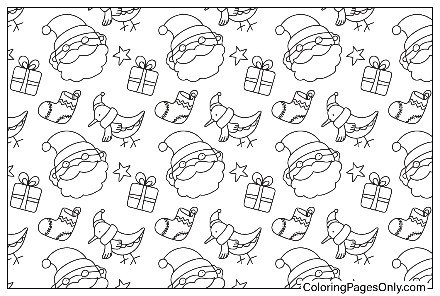 Página para colorear de patrón de papel tapiz navideño de Patrón de Navidad