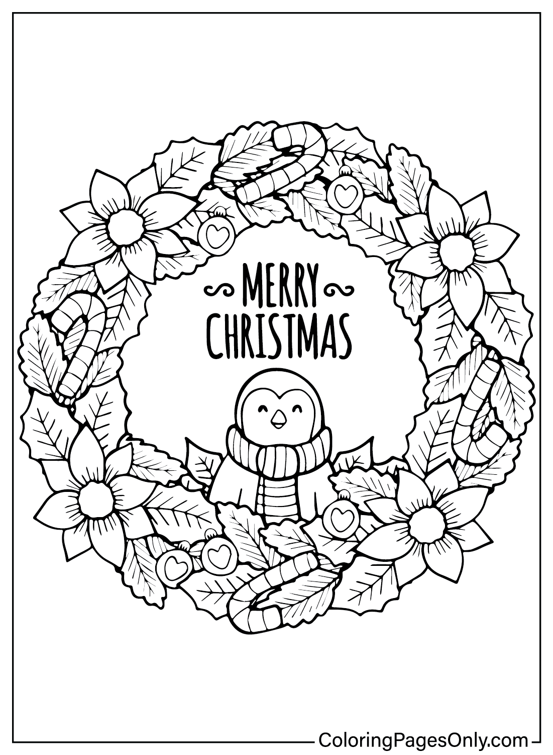 Раскраска Рождественский венок, которую можно бесплатно распечатать от Christmas Wreath