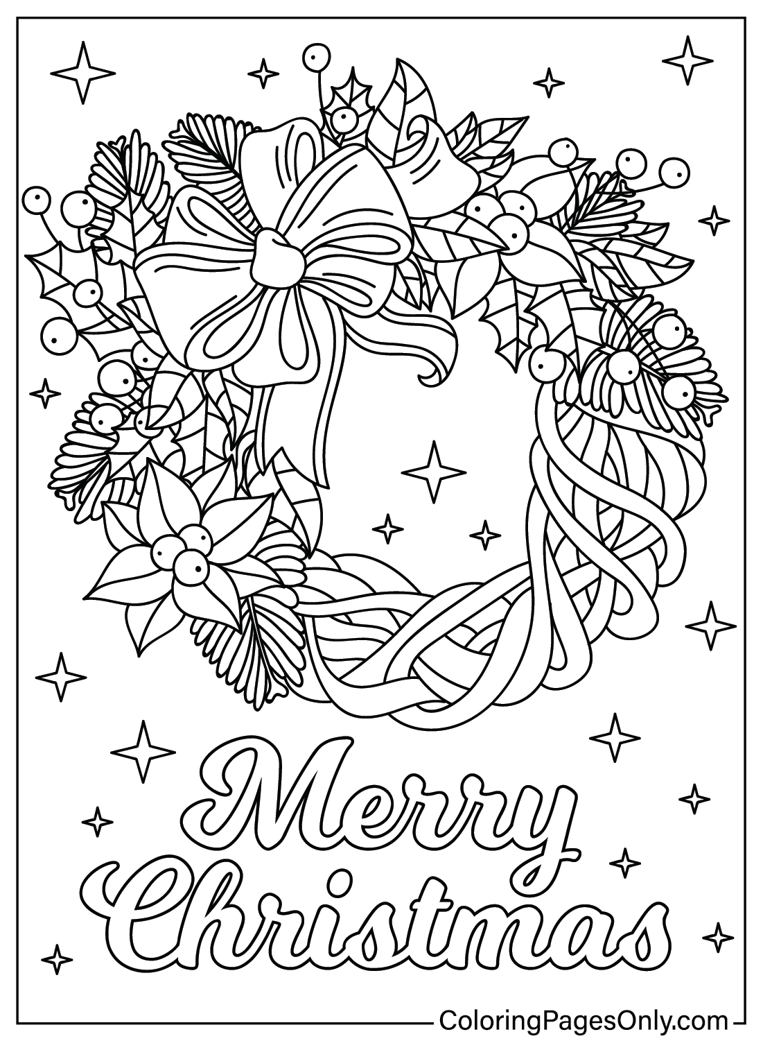 Página para colorear de corona navideña para adultos de Corona navideña