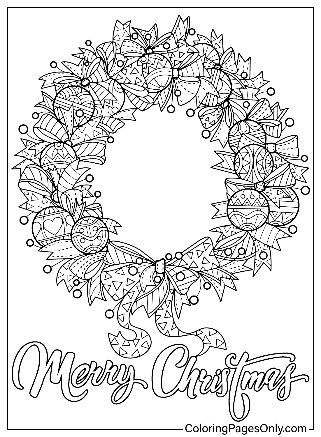 Christmas Wreath Coloring Page to Print from Christmas Wreath