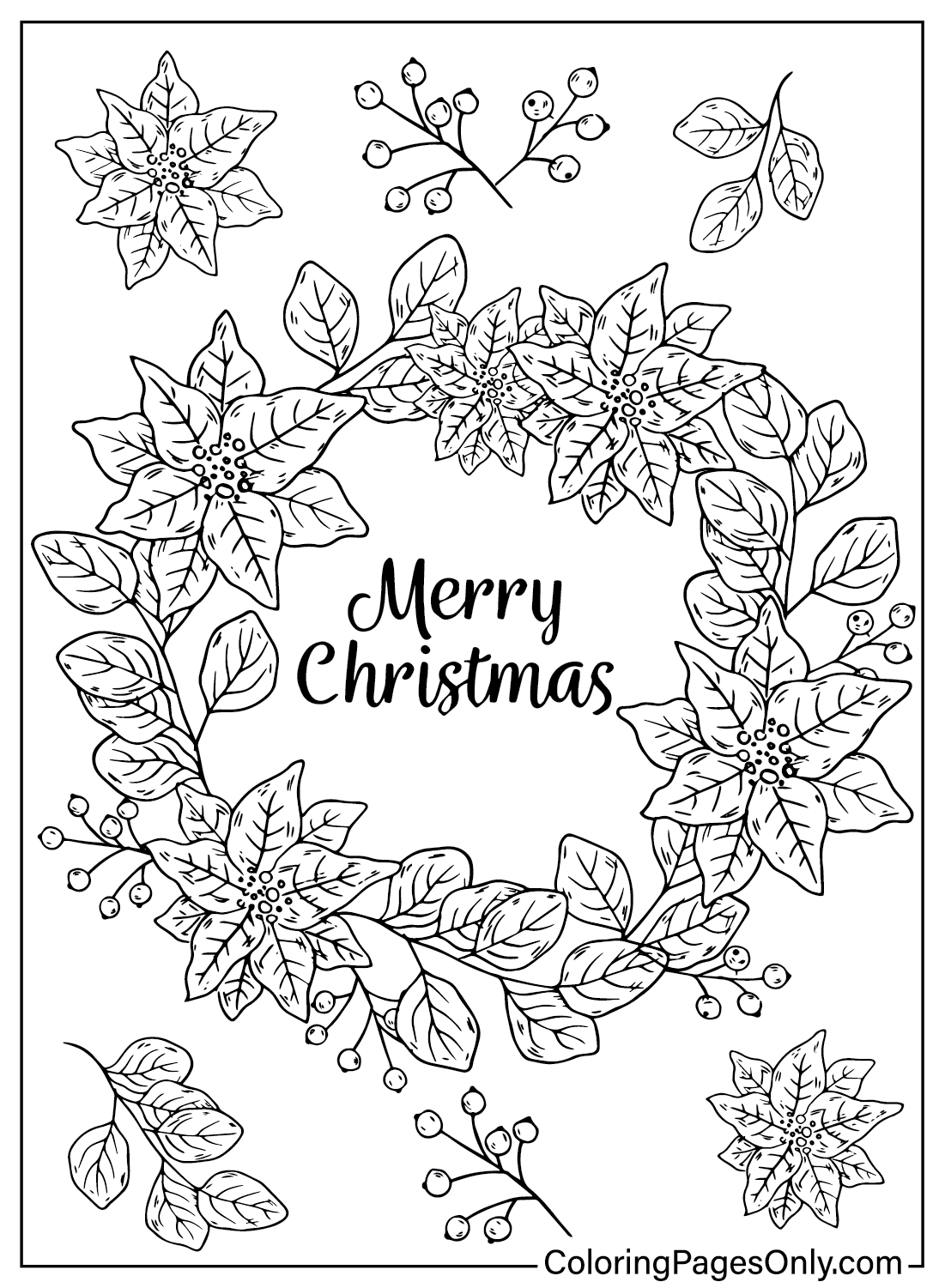 Página para colorear de corona de Navidad para imprimir desde corona de Navidad