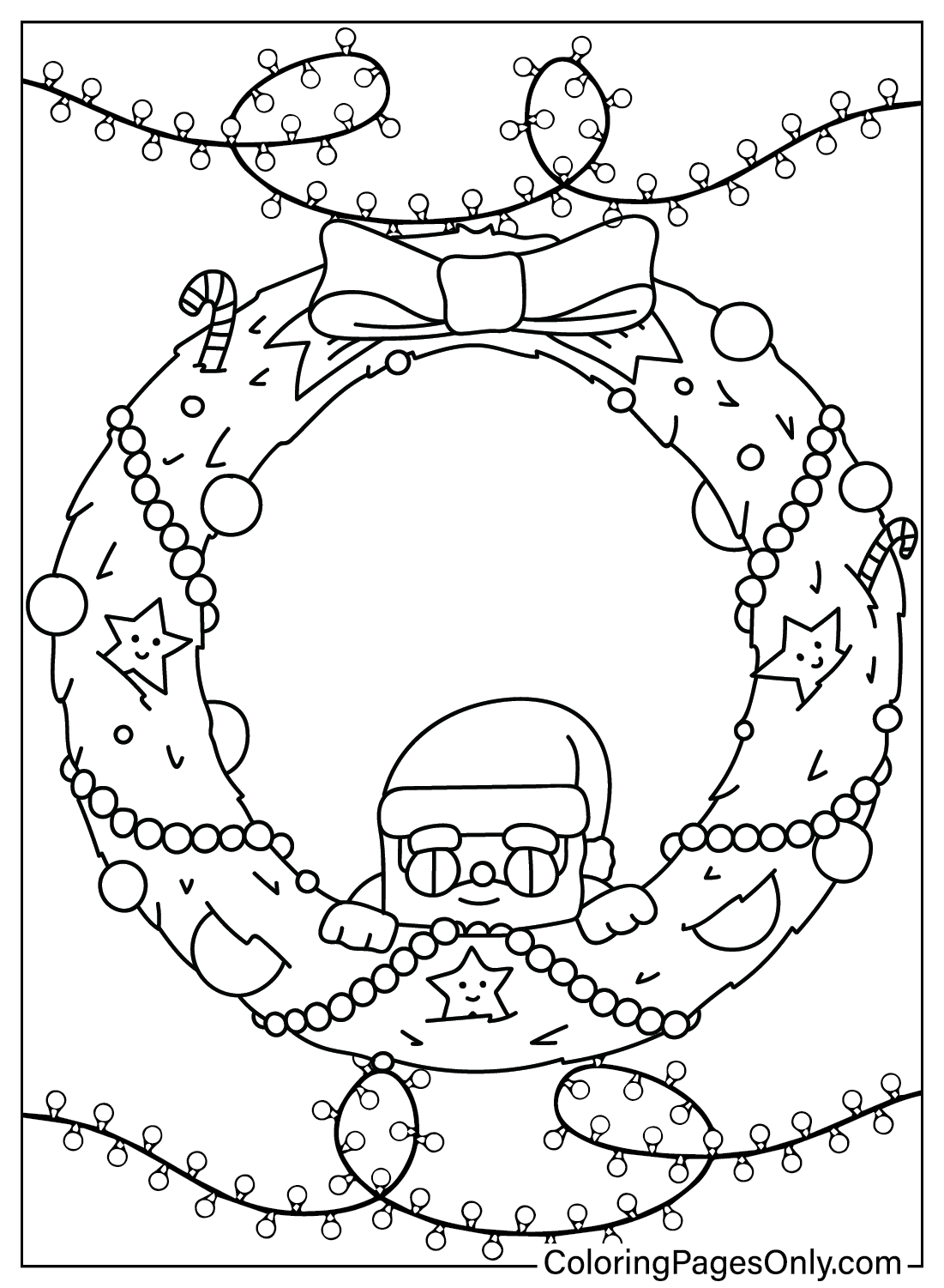 Página para colorear de corona de Navidad de Corona de Navidad