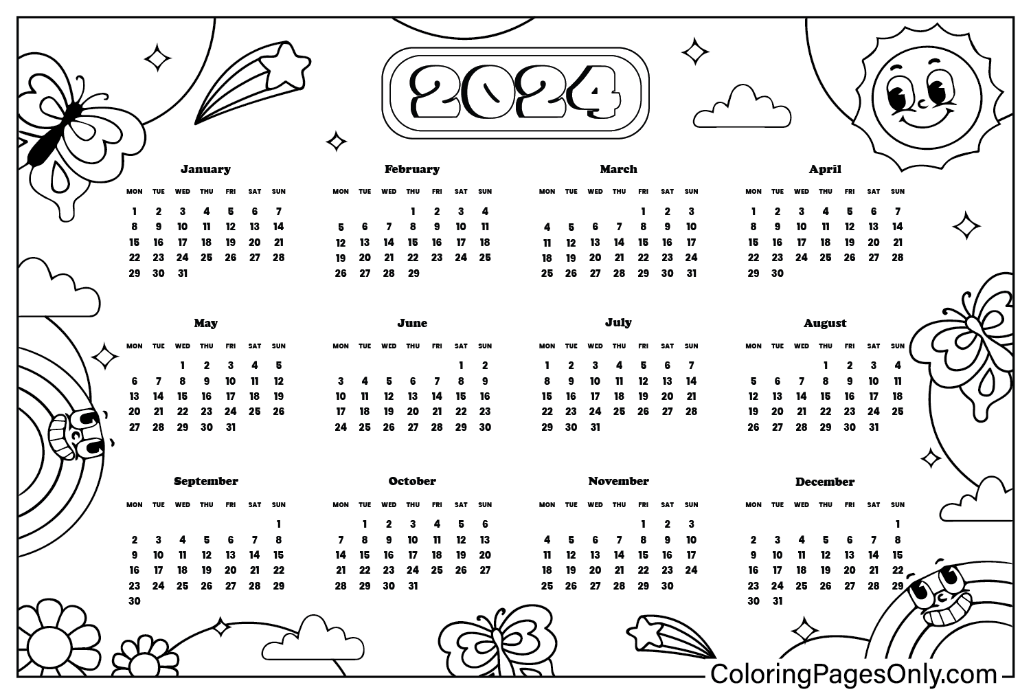 Coloring Page Calendar 2024 Free Printable Coloring Pages