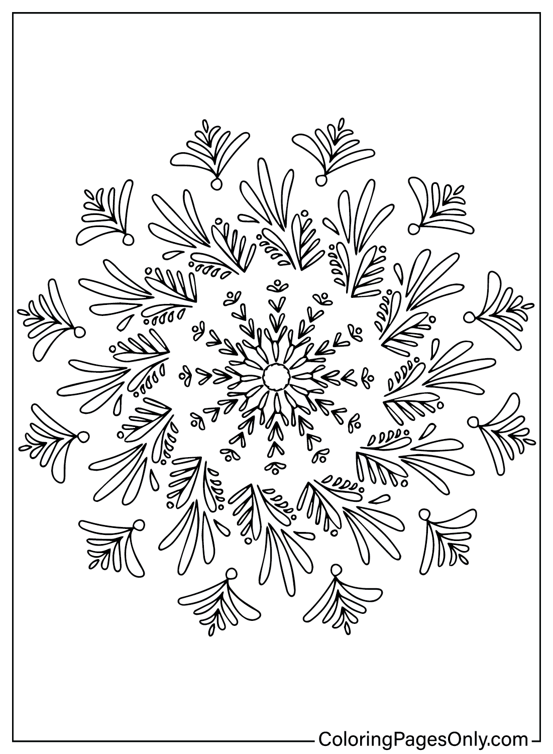 Página para colorear de un copo de nieve de Snowflake