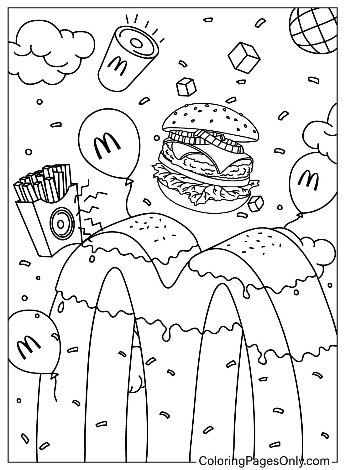 Desenhando uma página para colorir do McDonalds do McDonald's