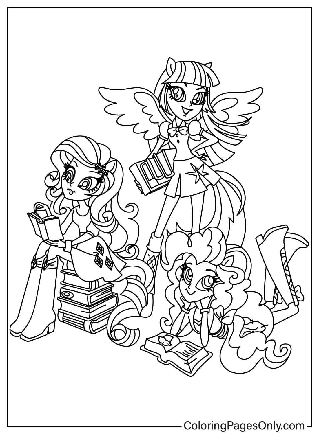 Imagens de página para colorir de meninas de Equestria