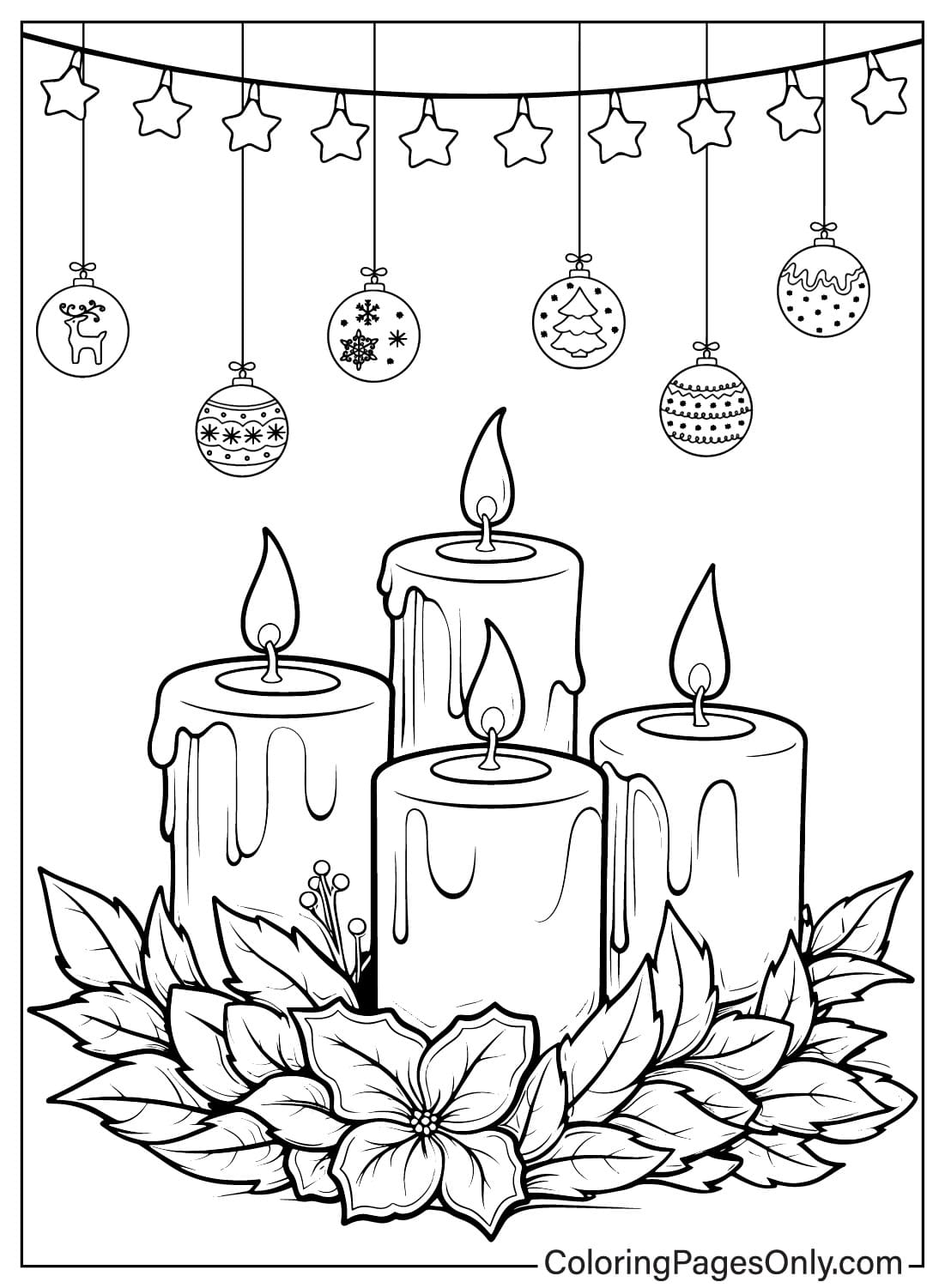 Página para colorear de velas de Navidad gratis de Velas de Navidad