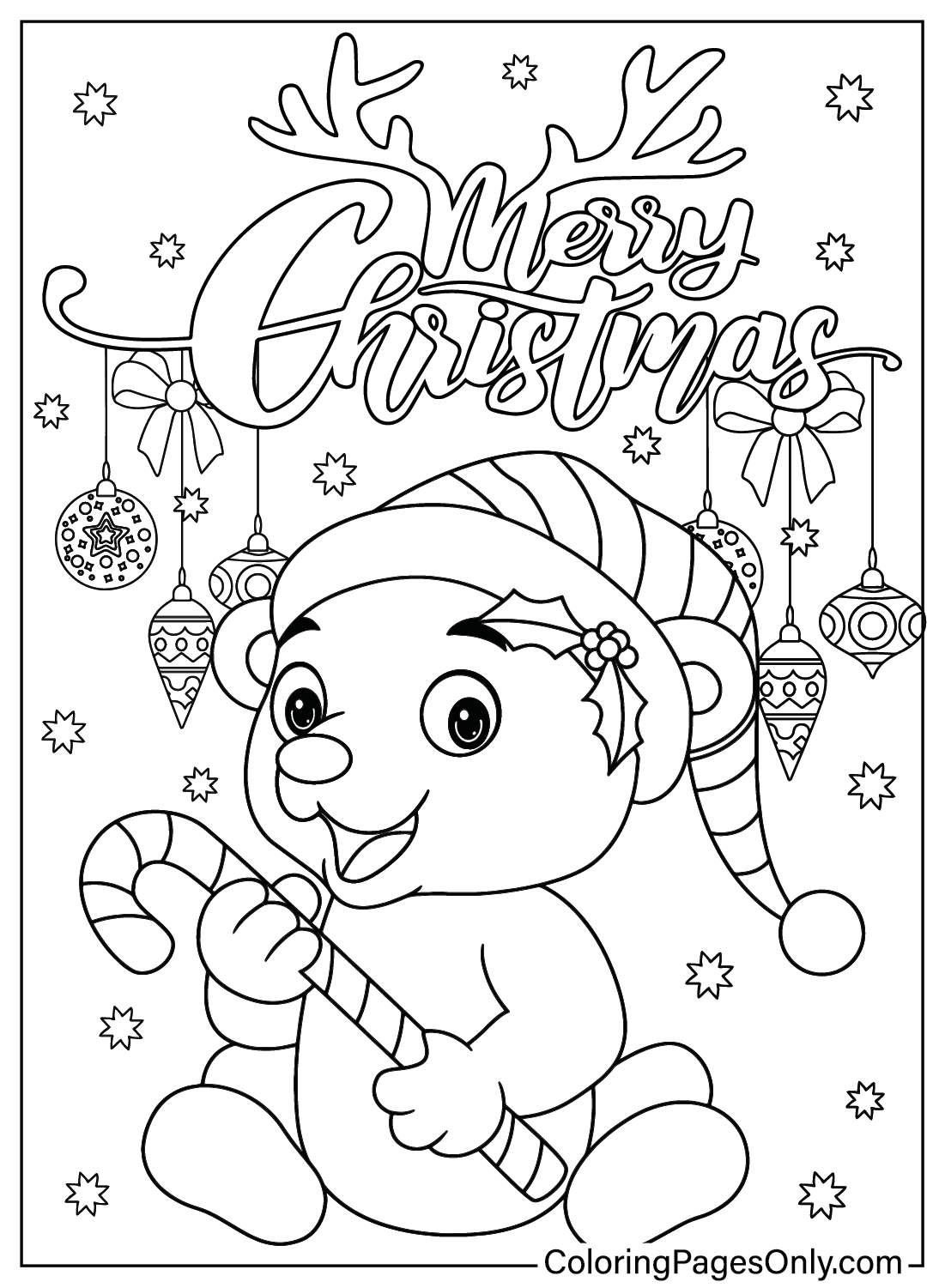 Página para colorir de bastão de doces de Natal grátis