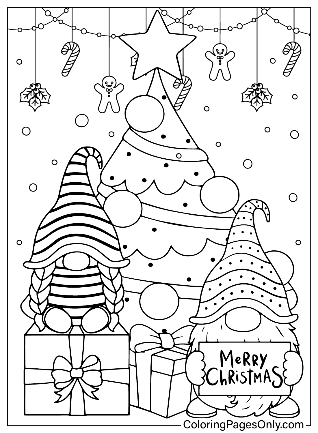 Página para colorir grátis do Gnomo de Natal do Gnome